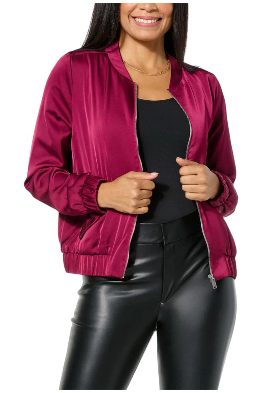 Jaclyn Smith Women's Zip-Front Bomber Jacket Beaujolais - Regular